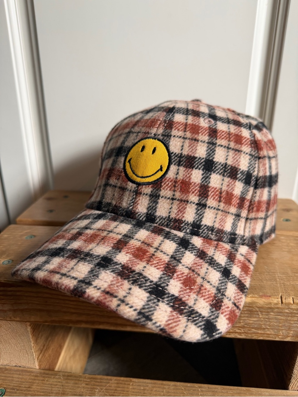 Aerie Smiley Plaid Wool Blend Baseball Cap Hat One Size